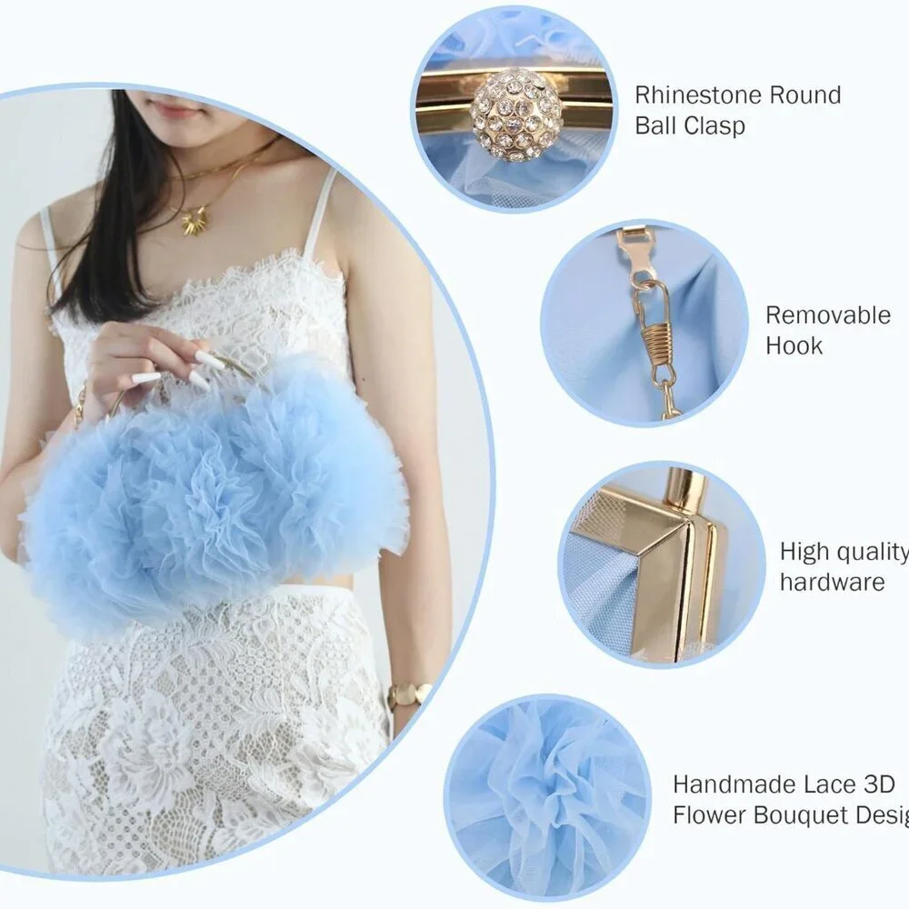 Women Lace Clutch Purse Evening Bag with Chain Dressy Party Formal